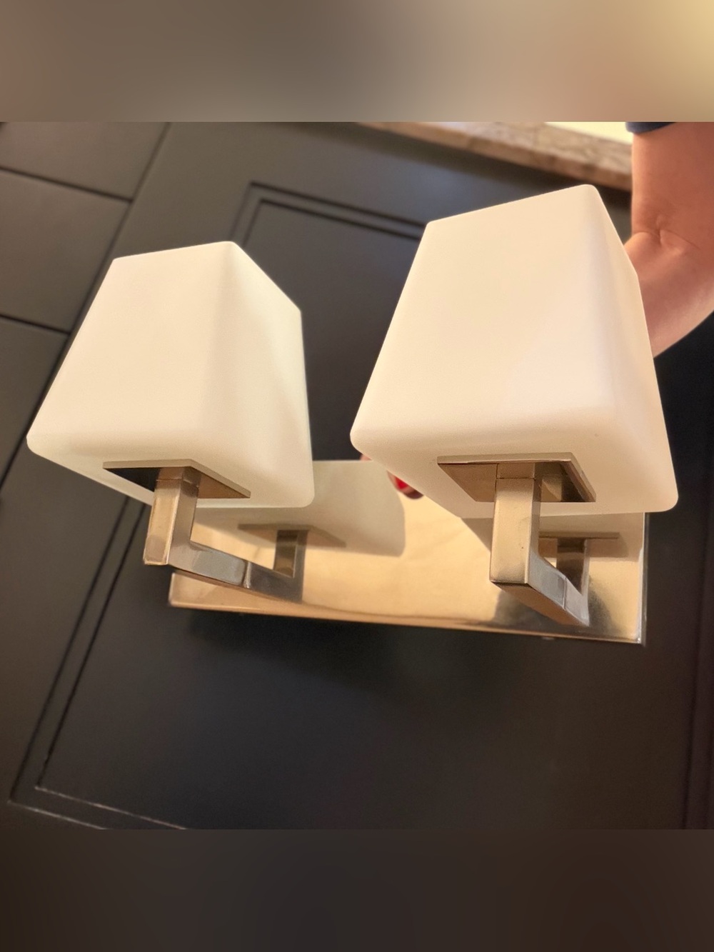 2-Light Bath Vanity Light, Polished Nickel, Frosted White Glass
